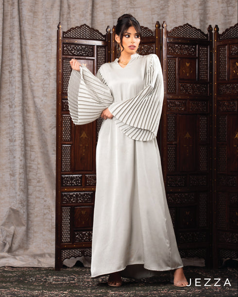 Ethereal Elegance: Pleated Sleeve Crush Satin Dress 60492